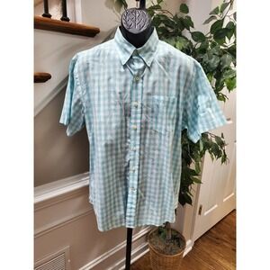 IZOD Men's Blue & White 100%Cotton Short Sleeve Collared Casual Shirt Size Large